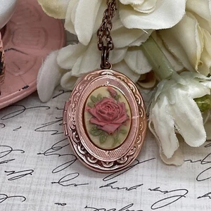 Delicado Medallón Oro Rosa Camafeo Malva Crema Boda Joyería Regalo Cumpleaños Collar - Imagen 1 de 9