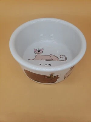 Plato de alimentación "Cat Party" fiesta gato por Ursula Dodge cerámica para mascotas cuenco Foto 1 de 4