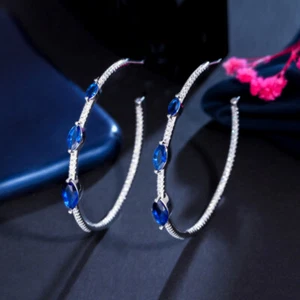 Célèbres boucles d'oreilles créoles fines grand cercle CZ type C femmes argent 925 bijoux fins - Photo 1/8