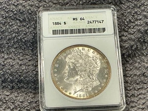1884 MORGAN SILVER DOLLAR ANACS MS 64 OLD SOAP HOLDER FREE SHIPPING - Picture 1 of 6