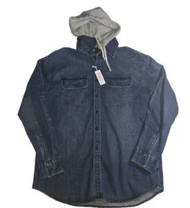 American Eagle Hooded Shacket Jacket Men LT Large Tall BlueDenim Hood Not Lined - Picture 1 of 8