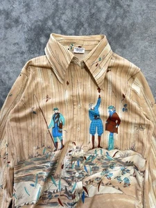True Vintage Disco Women’s Large Collared Button Up 60’s 70’s Art Picturesque - Picture 1 of 5