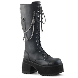 RANGER-303 Damenia Damen Herren Plateau Schnürstiefel schwarz O-Ringe Ketten - Afbeelding 1 van 1