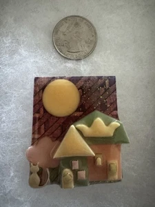 House Pins By Lucinda Sun Cat Glitter #43 Brooch Yellow Pink Green - Picture 1 of 7