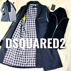 DSQUARED2 Leather Sleeve Wool Chester Coat Gray Black Men’s 2011 FW M - Picture 1 of 20