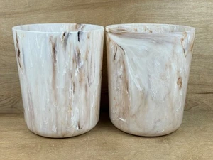 Paar Mid Century Papierkorb Vintage Kunststoff marmoriert Mülleimer braun weiß 10" - Bild 1 von 23