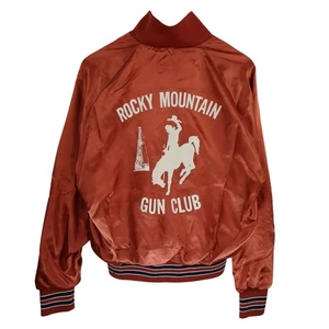 Vintage Rocky Mountain Gun Club Satin Bomber Jacket Mens M USA Made Rodeo Cowboy - Picture 1 of 18