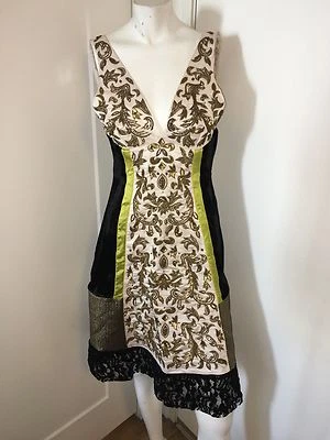 Tracy Reese Gold Sequin Lagenlook Art To Wear Frock Dress Lime Black Deco Runway - Image 1 of 4