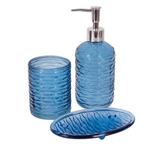 3 STCK. BADEZIMMER ZUBEHÖR GLAS SET SEIFENSCHALE ZAHNBÜRSTENHALTER FLÜSSIGKEITSSPENDER - Bild 1 von 6