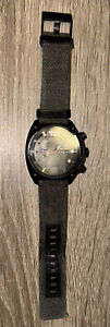 Diesel DZ-4373 Overflow Black Chrono Dial Gray Jeans Leather Strap Mens Watch