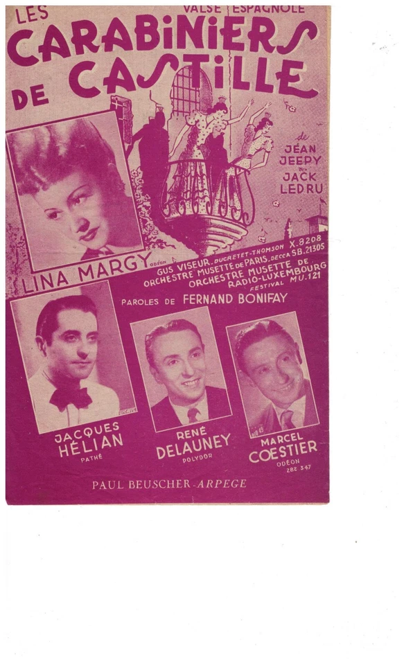 Partition " LES CARBINIERS DE CASTILLE .   Accordéon ,Chant ,Guitare - Photo 1/1