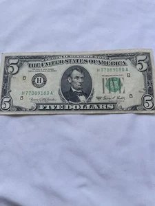 1969 Five Dollar Federal Reserve Note $5 Bill Circulated H77089180A - Picture 1 of 5