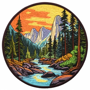 Mountain Skyline Patch Iron-on Applique Nature Badge Seek Adventure Forest - Picture 1 of 12