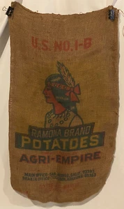 Vintage 50 Pfund Kartoffelsack der Marke Ramona. Indianerkopf Non PC Kopfschmuck Top - Bild 1 von 8