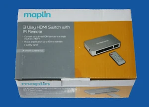 INTERRUPTOR HDMI DE 3 VÍAS MAPLIN CON CONTROL REMOTO IR - N06GF - STOCK EN REINO UNIDO - Imagen 1 de 2