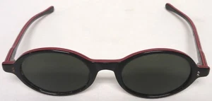 JAPAN VINTAGE MID CENTURY MOD BLACK ROUND OVAL SUNGLASSES WITH RED TRIM FRAMES - Picture 1 of 12