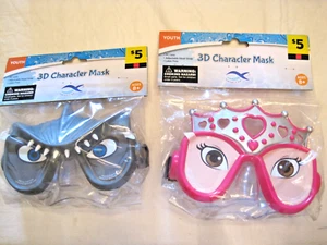Two 3D Character Swim Masks Youth Ages 8+ Gray Shark & Princess Pink Goggles - Picture 1 of 10