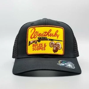 Weatherby Hat, Gun Rifle Vintage Trucker Hat, Patch on Curved Mesh Baseball Cap - Picture 1 of 11