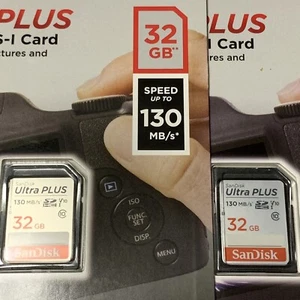 SanDisk Ultra Plus 32GB SDHC UHS-I Card Reader Speed Up To 130 MB/s 2 Pk - Picture 1 of 9