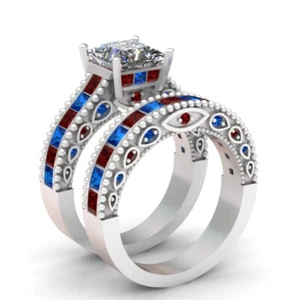 Princess 2.50Ct Diamond Engagement Wedding Bridal Ring Set 14K White Gold Finish - Picture 1 of 8