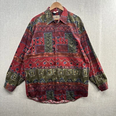 VINTAGE Territory Ahead Shirt Mens XL Red Aztec Southwest Long Sleeve Button Up - Image 1 of 4