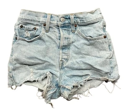 Pantalones Cortos Levi's Premium 501 Corte W24 Azul Denim Jean Botón Mosca Envejecido Foto 1 de 4