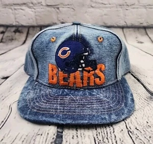 NOS Vintage 90s Chicago Bears Snapback Hat NFL Stonewashed Cap Blue Denim - Picture 1 of 8