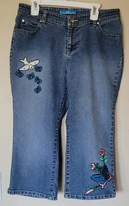 Jordache Girls Jeans Embroidered Flowers And Butterflies Size 16 Stone Washed - Picture 1 of 6