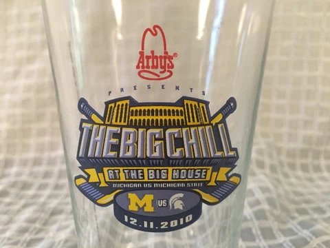MICHIGAN & MICHIGAN STATE Hockey ARBY'S Pint Glass The Big Chill The Big House Cover