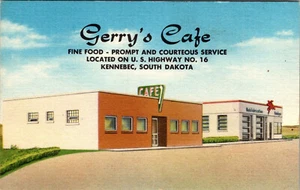 KENNEBEC, SOUTH DAKOTA - GERRY'S ROADSIDE CAFE - MOBIL GAS - LINEN POSTCARD - Picture 1 of 2