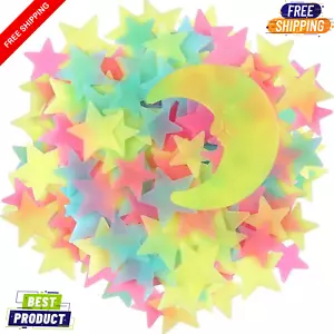100pcs Glow in the Dark Star & Moon Wall Stickers PVC Wall Decals for Home - Picture 1 of 7