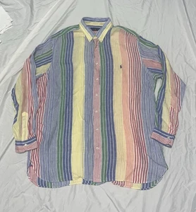 Polo Ralph Lauren camicia uomo taglia 2XLT 100% lino bottoni davanti a righe - Foto 1 di 3