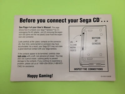 Sega CD Console Instruction Insert "Before You Connect Your Sega CD..." - Image 1 of 2