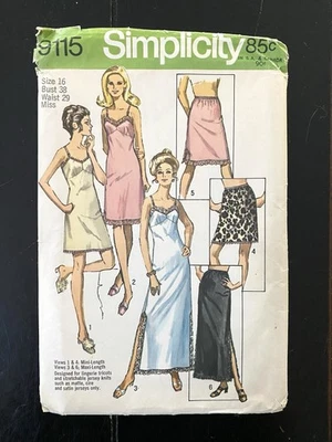 Vtg 70's Simplicity 9115 FULL-SLIP HALF-SLIP LINGERIE Sewing Pattern Sz 16 UNCUT - Image 1 of 4