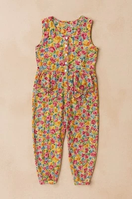 复古 Laura Ashley 花卉 100% 棉 Cottagecore 连身裤 英国制造 M — 第 1/4 张图片