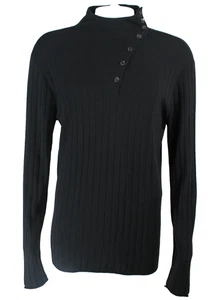 GIORGIO ARMANI Black Wool Thin Rib Knit Men's Mock Neck Sweater 56 XL - Picture 1 of 6