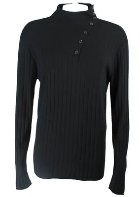 Suéter GIORGIO ARMANI Negro Lana Fino Acanalado Tejido Para Hombre Cuello Simulado 56 XL Foto 1 de 4