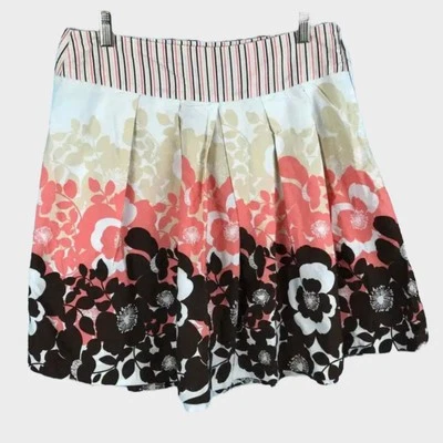 Wrapper Skirt Size Juniors 7 Brown Peach Floral Side Zip - Image 1 of 4