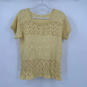 Handmade Womens Cottagecore Sweater Size M Knit Top Yellow Farmhouse Artsy - Picture 1 of 5