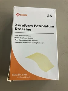 Carbou Xeroform Petrolatum Dressing 5x9 in Gauze 25 Pack New Sealed Box - Picture 1 of 6
