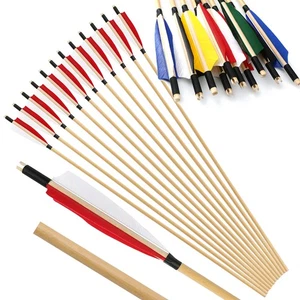 Bogenschießen Holzpfeile Handmade 5Zoll Naturfedern Traditionelle Recurvebogen - Picture 1 of 22