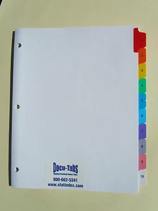 6 SETS # 1-10 Numbered index tab dividers, Colored tabs - Picture 1 of 1