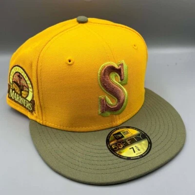 Seattle Mariners Hat Men 7 5/8 Yellow Brown 59Fifty New Era MLB Fitted Cap - Image 1 of 4