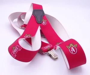 Men's Vintage Red Amber Silver Tone Clip On Braces Suspenders - Picture 1 of 3