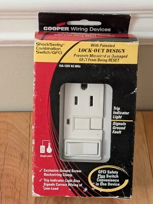 Cooper XSGF15W-M-L Combination Switch GFCI 15A White  Wall Outlet Wiring Device - Image 1 of 4