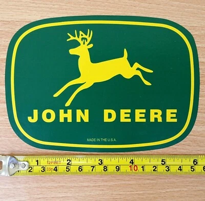 2 JOHN DEERE 6”x 4.25” FADE RESIST VINYL DECAL STICKER FARM TOOL & FREE USA FLAG - Image 1 of 3