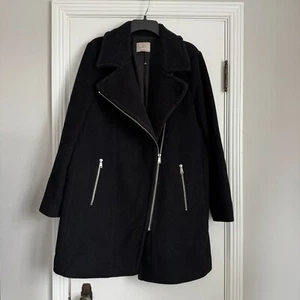 LOFT Wool Blend Long Coat Sherpa Jacket Black Size Medium - Picture 1 of 5
