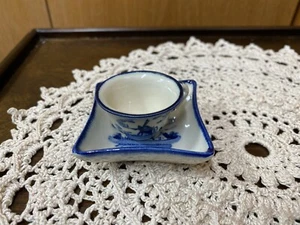 Delft Blue & White Tea Cup and Square Saucer ~ Miniature ~ Vintage ~ Holland  - Picture 1 of 9