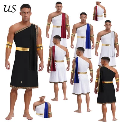 Sexy Men's Ancient Greek Costume Roman Toga Set Cosplay Halloween Party Dress - Image 1 of 4
