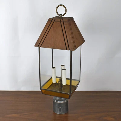 VTG Progress Lighting 3-Light Outdoor Brass & Wood Post Lantern Model TC5404 - Image 1 of 4